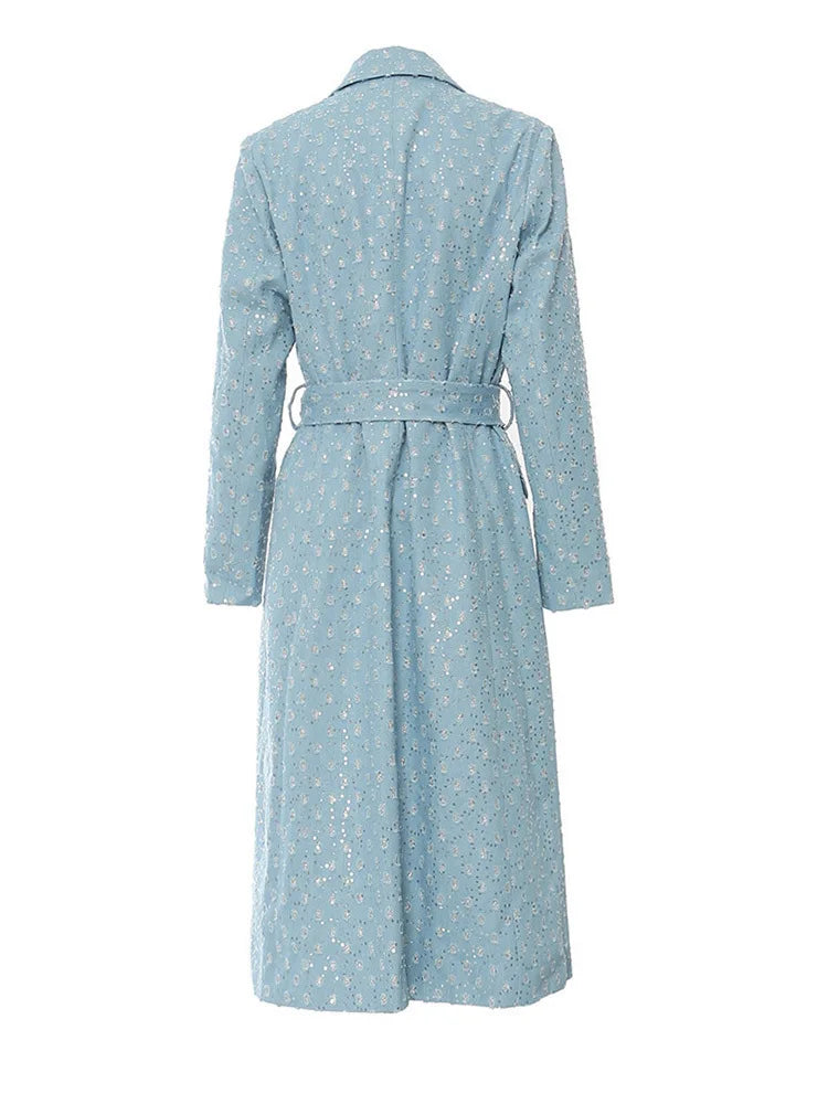 Blue Blossom Textured Trench Coat