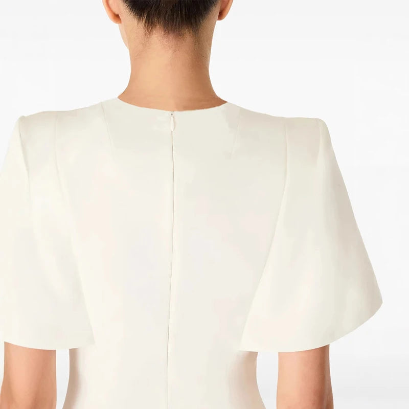 Ivory Grace Cape-Sleeve Midi Dress