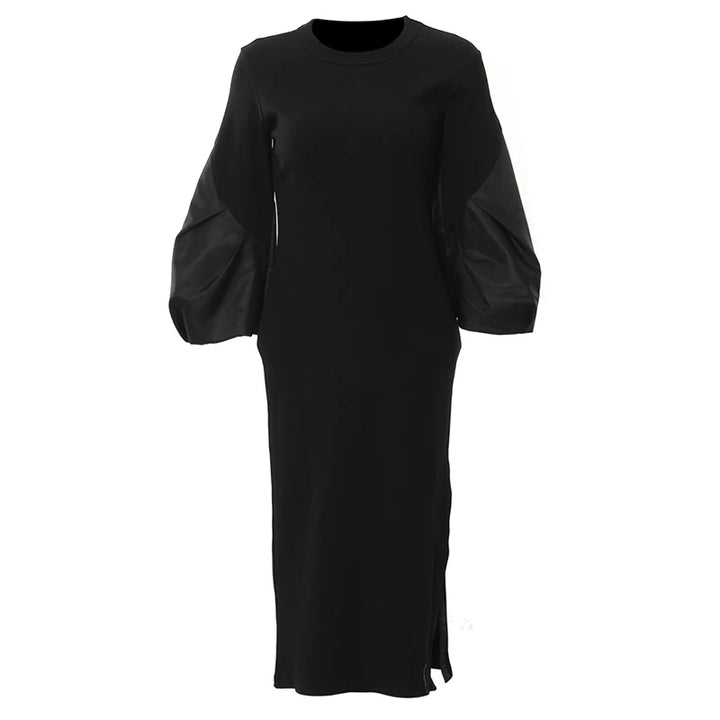 Dara Color-block Round Neck Long Sleeve Midi Dress