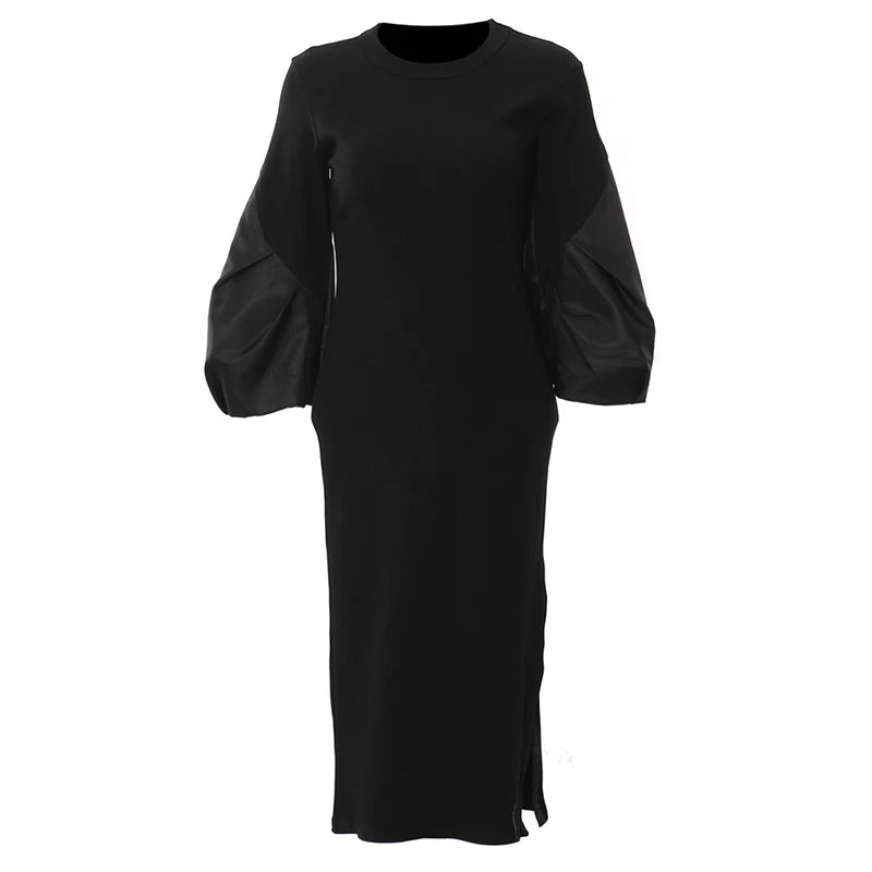 Dara Color-block Round Neck Long Sleeve Midi Dress