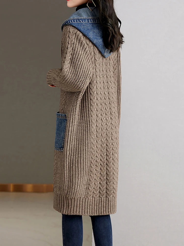 Denim Patchwork Long Cardigan