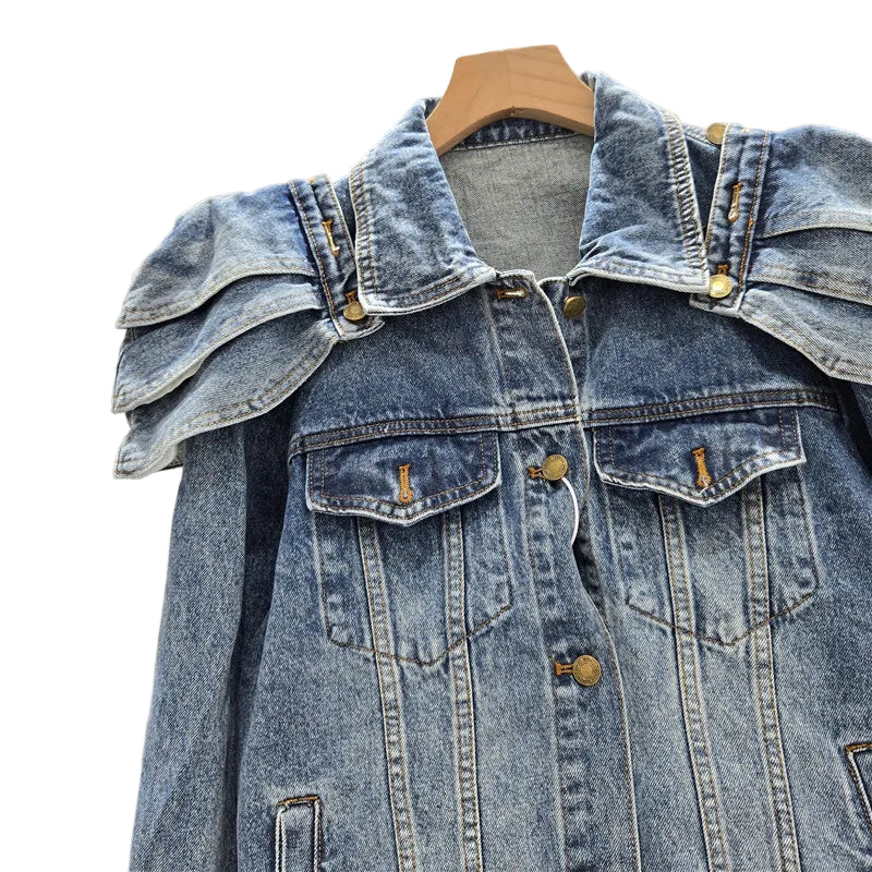 Layered Shoulder Denim Jacket