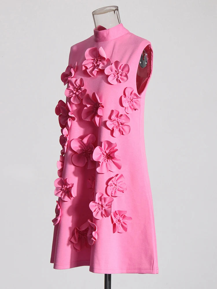 3D Floral Appliqué Sleeveless Dress