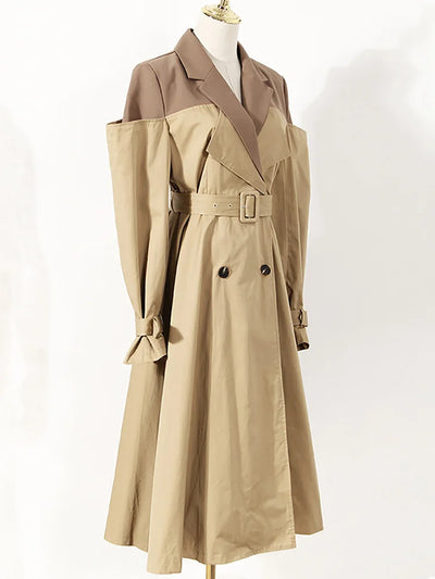 The Monroe Colorblock Trench Coat - Khaki