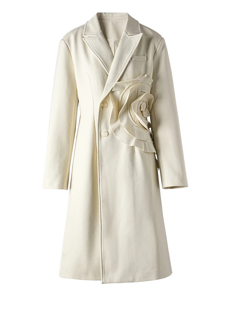 Sage Single Brested Long Flower Trench Coat