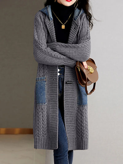 Denim Patchwork Long Cardigan