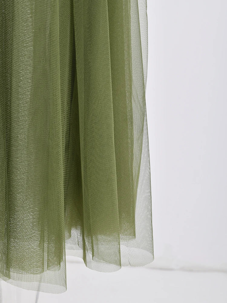 Olive Tulle Detail Trench Coat
