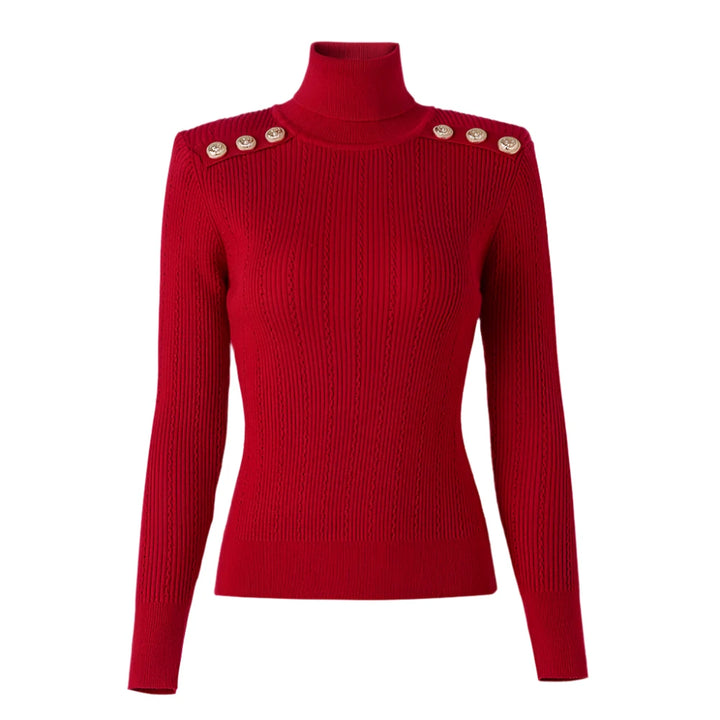 Gold Button Long Sleeve Turtleneck Sweater