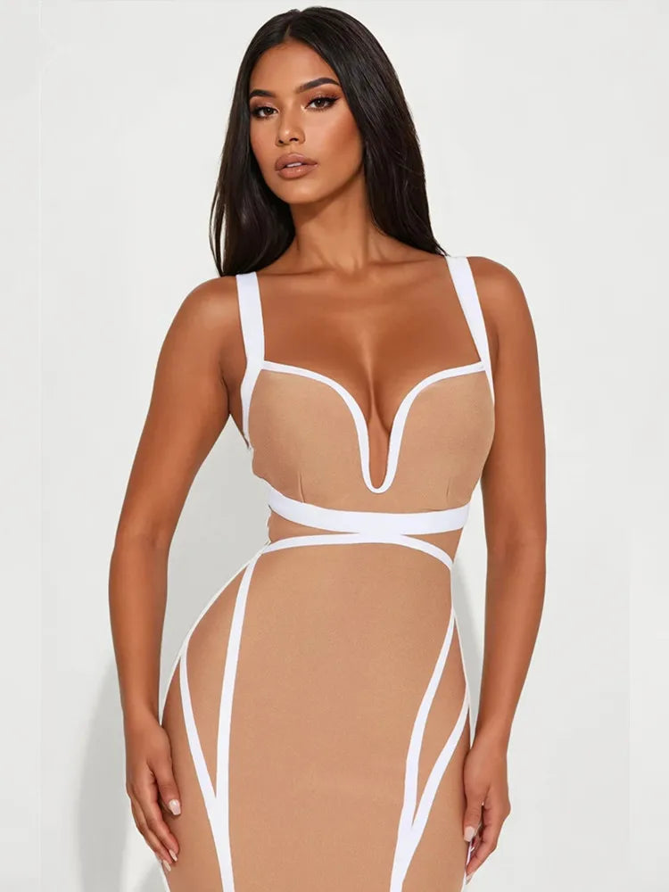 Beige Mini Bandage Dress