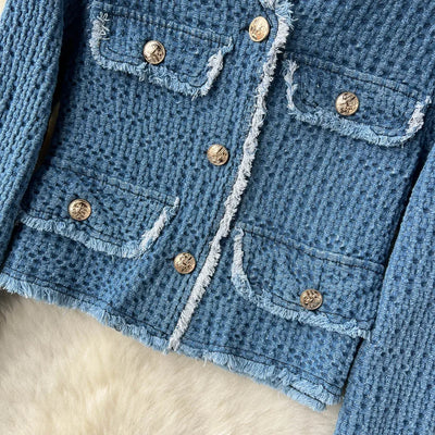 Denim Elegance Knit Skirt Set