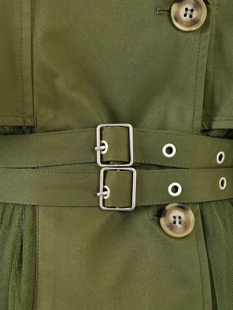 Olive Tulle Detail Trench Coat