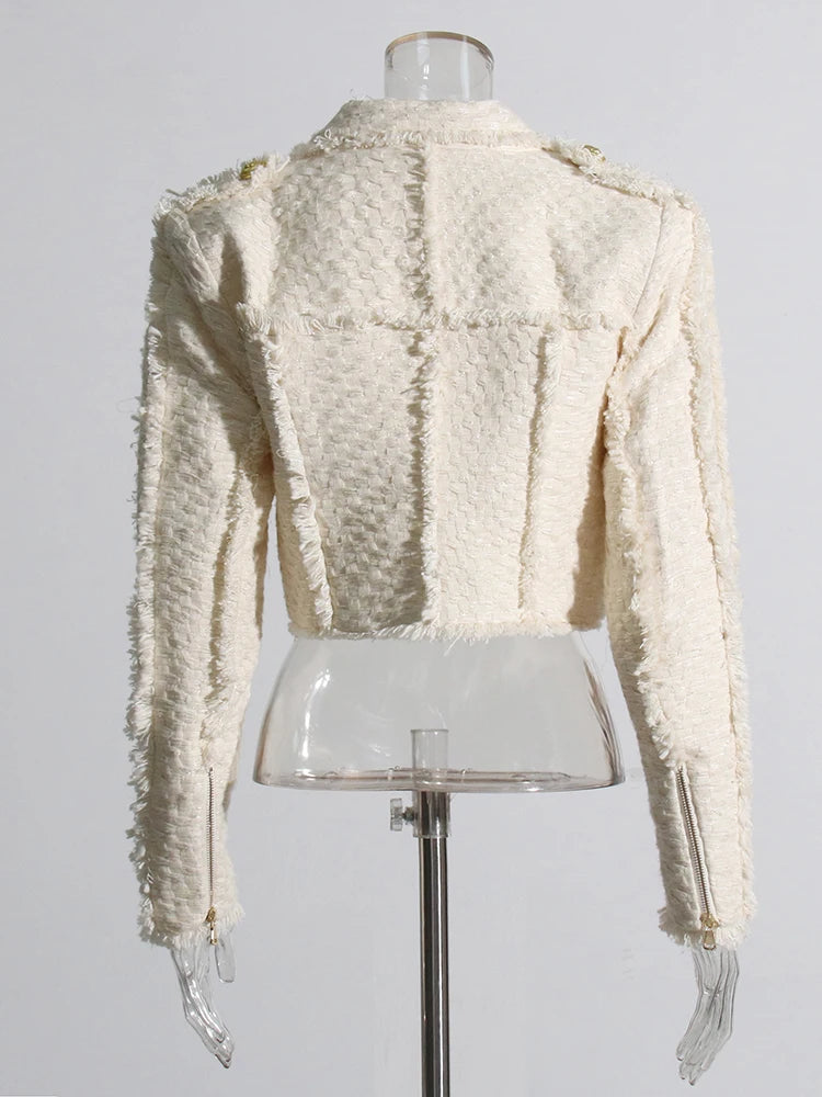 Chic Cream Textured Blazer & Skirt Set