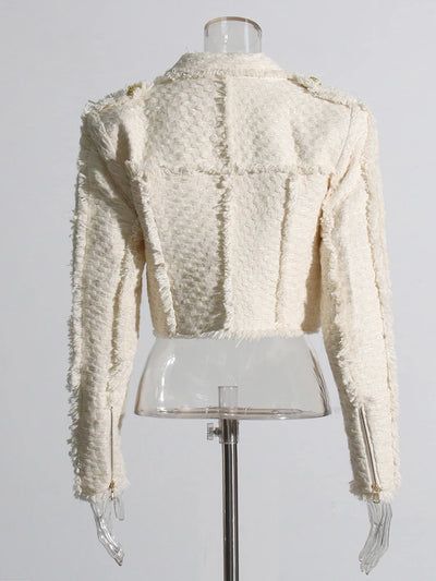 Chic Cream Textured Blazer & Skirt Set