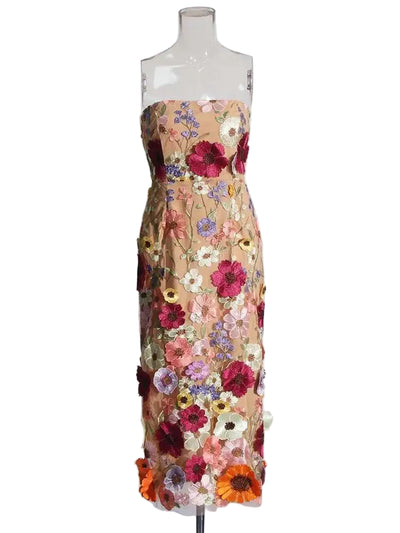 Garden Bloom Strapless Midi Dress