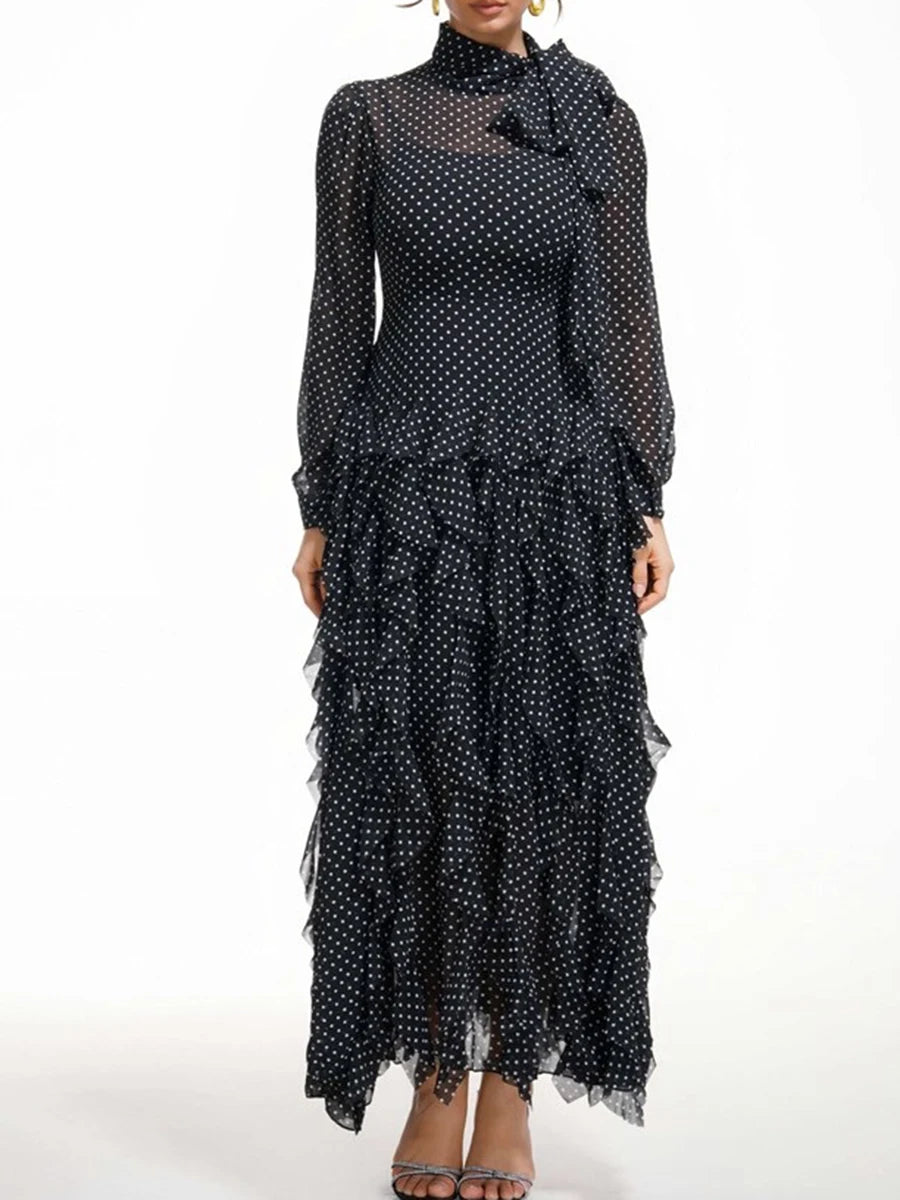 Polka Dot Ruffle Maxi Dress