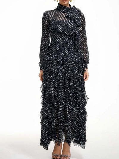 Polka Dot Ruffle Maxi Dress