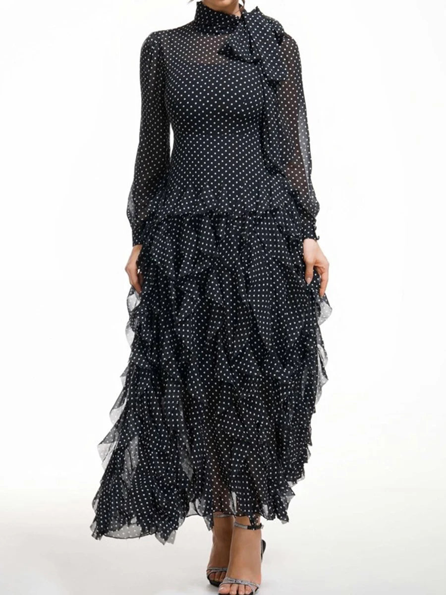 Polka Dot Ruffle Maxi Dress