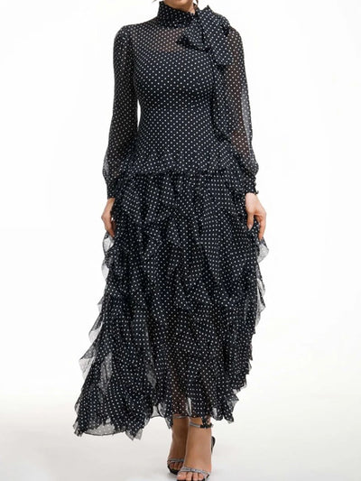 Polka Dot Ruffle Maxi Dress
