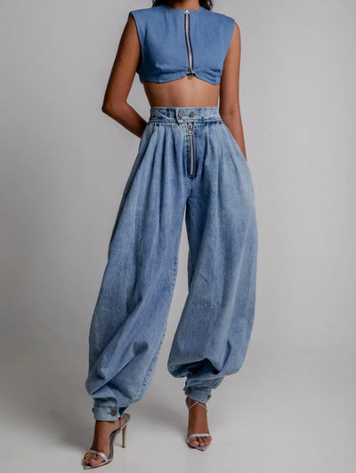 Balloon-Leg Denim Pants