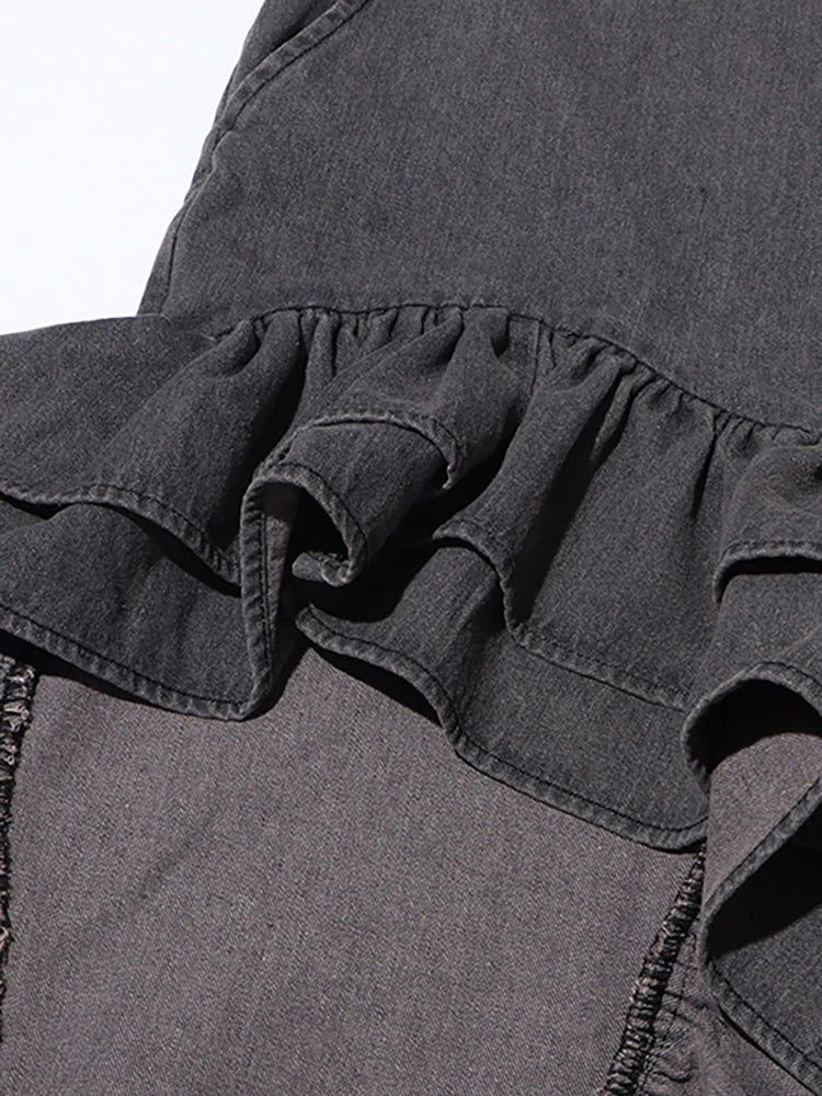 High Waist Ruffle Denim Skirt