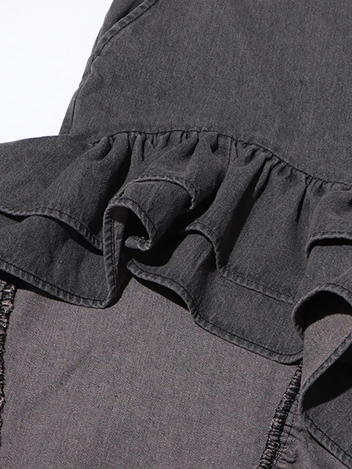 High Waist Ruffle Denim Skirt