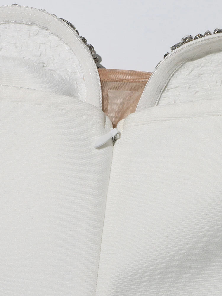 White Rhinestone Strapless Mini Dress