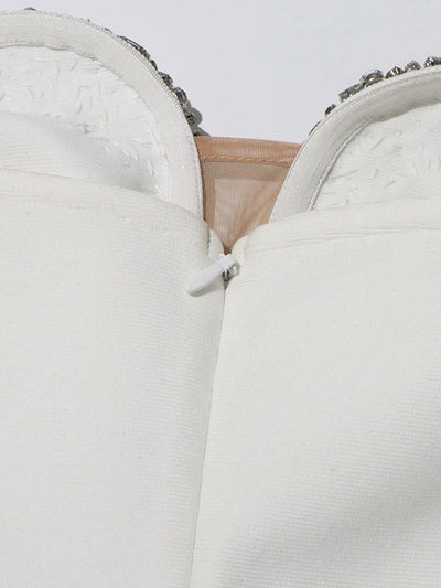 White Rhinestone Strapless Mini Dress