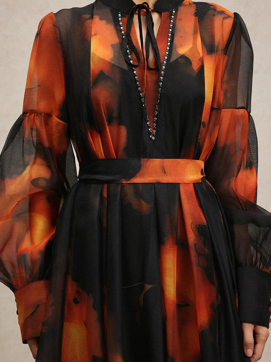 Midnight Ember Mesh Midi Dress