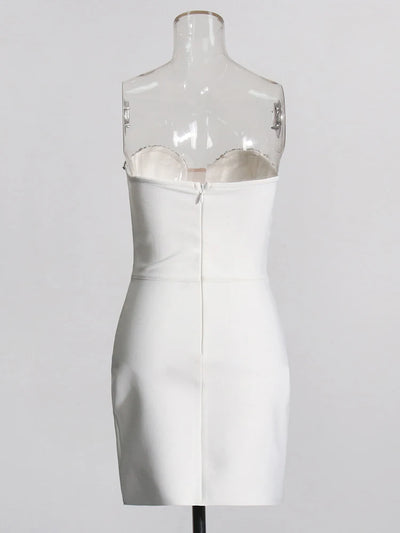 White Rhinestone Strapless Mini Dress