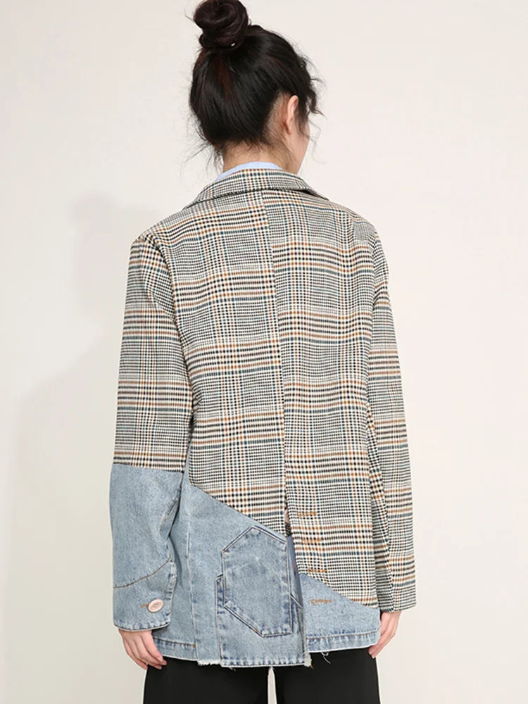 Collette Denim Plaid Colorblock Blazer