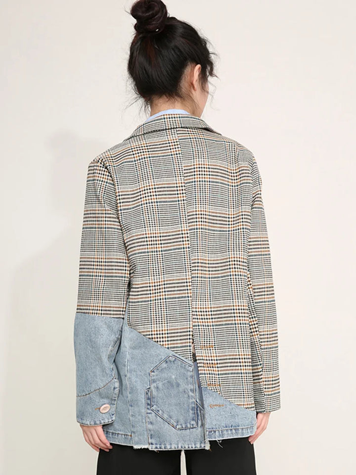 Collette Denim Plaid Colorblock Blazer