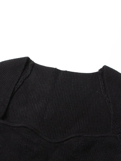 Black Short Sleeve Square Collar Top