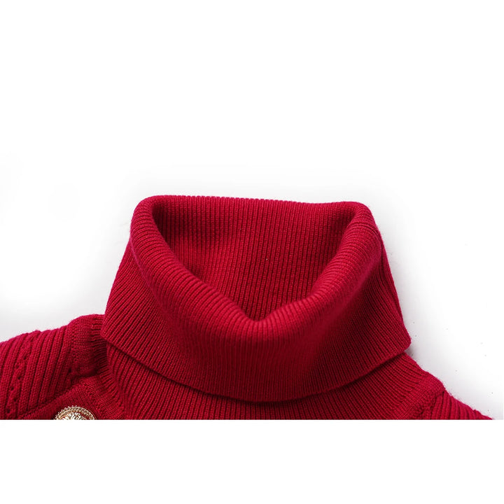 Gold Button Long Sleeve Turtleneck Sweater