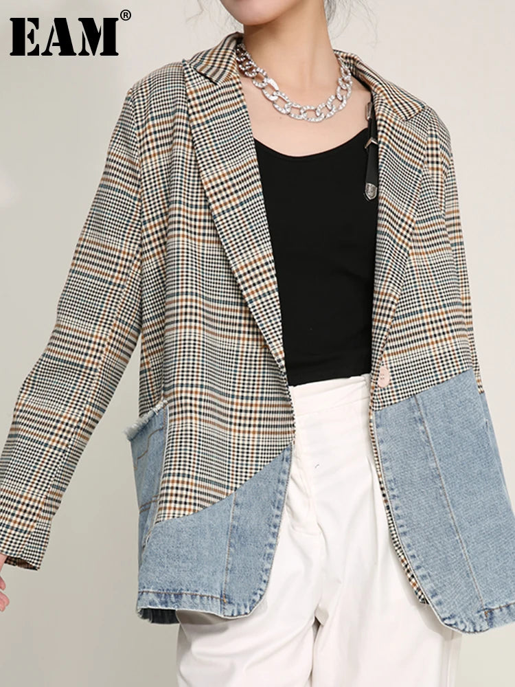 Collette Denim Plaid Colorblock Blazer