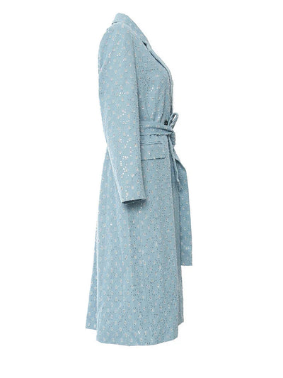 Blue Blossom Textured Trench Coat