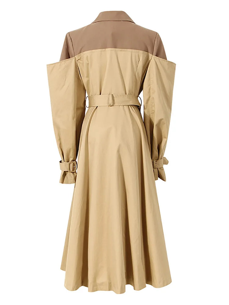The Monroe Colorblock Trench Coat - Khaki