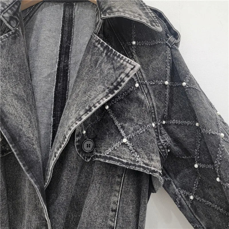 Women's Pearl Denim Trench Coat