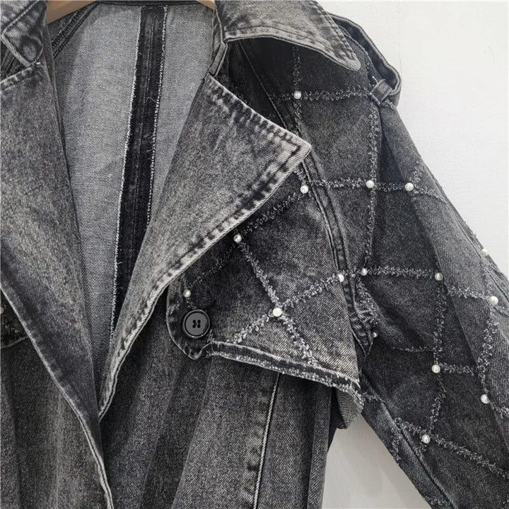 Women's Pearl Denim Trench Coat