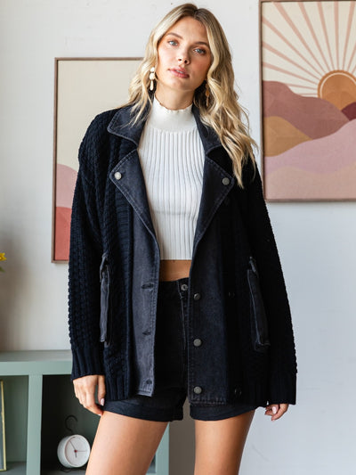 Denim Layered Knit Jacket