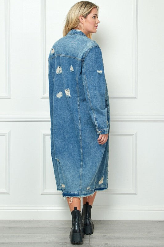 Long Denim Distressed Jacket