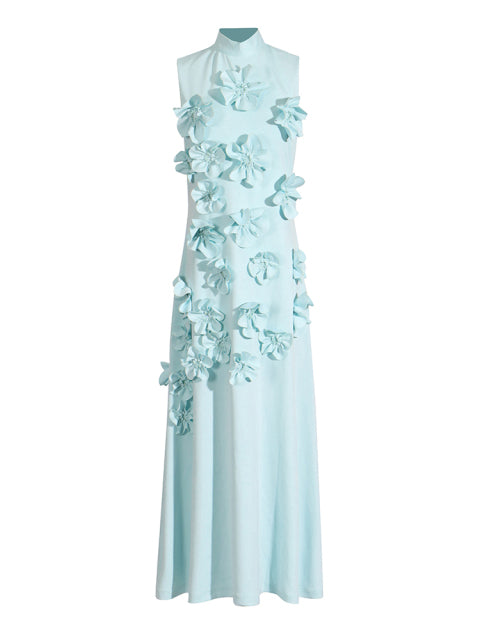 3D Floral Appliqué Sleeveless Maxi Dress