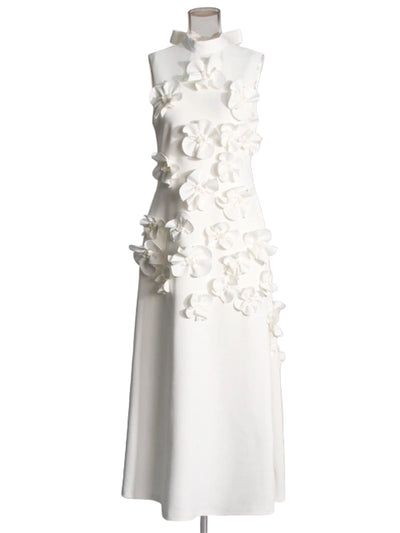 3D Floral Appliqué Sleeveless Maxi Dress