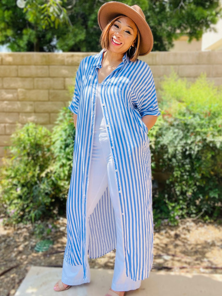 Hazel Stripe Button Woven Shirt Maxi Dress