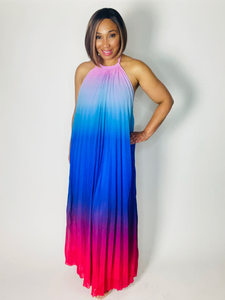 Camellia Pink & Purple Halter Maxi Dress