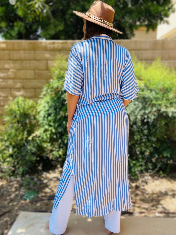 Hazel Stripe Button Woven Shirt Maxi Dress