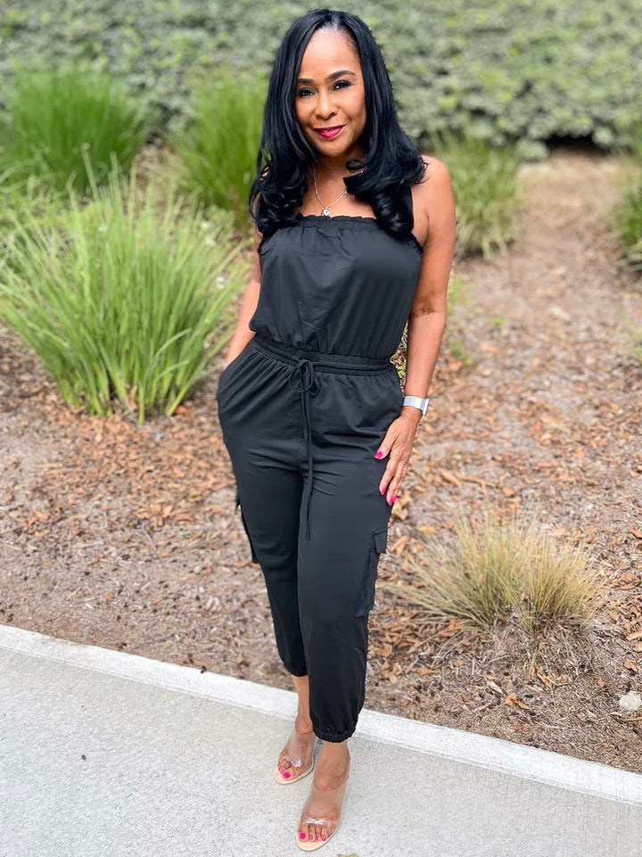 Roxanne Strapless Cargo Pants Jumpsuit - Black