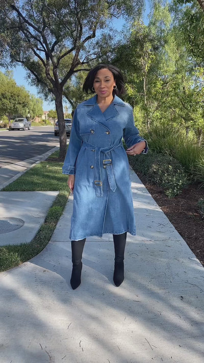 Medium Wash Denim Trench Coat