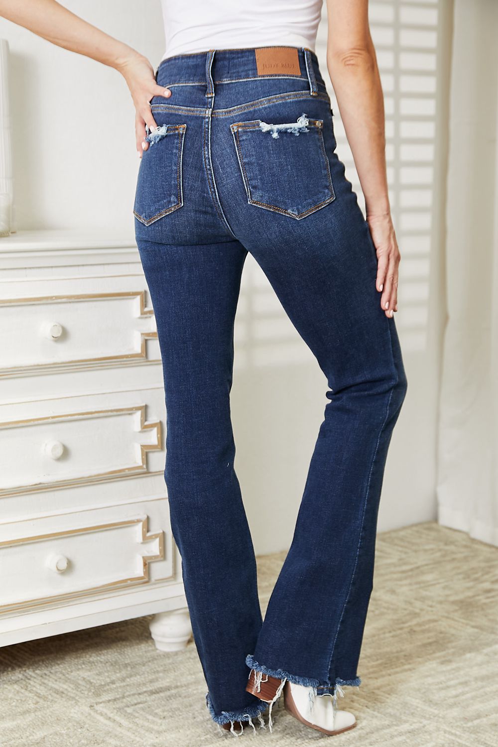Keke Judy Blue High Waist Vintage Frayed Hem Bootcut Jeans