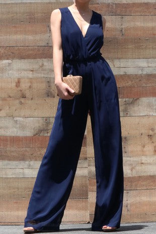 V Neck Woven Jumpsuit With Pocket - Moody Fitzs Boutique