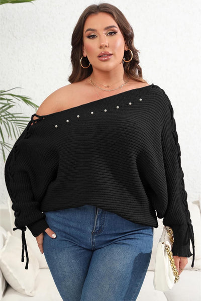One Shoulder Beaded Sweater